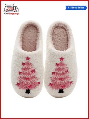 🎅 Christmas Slippers Women Men Cartoon Plush Slip On House Shoes